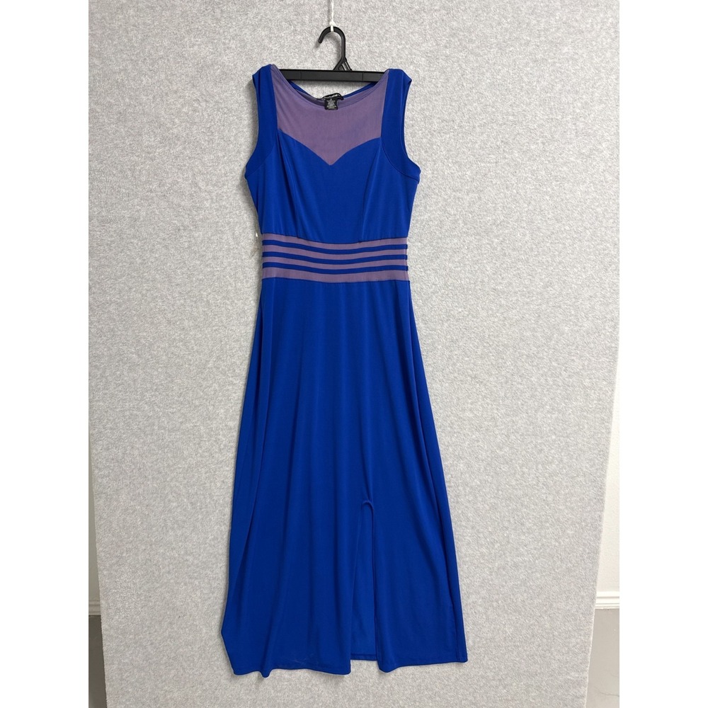 Candalite Maxi Dress Women Small Blue Stretch Sleeveless Front Slit Formal Party